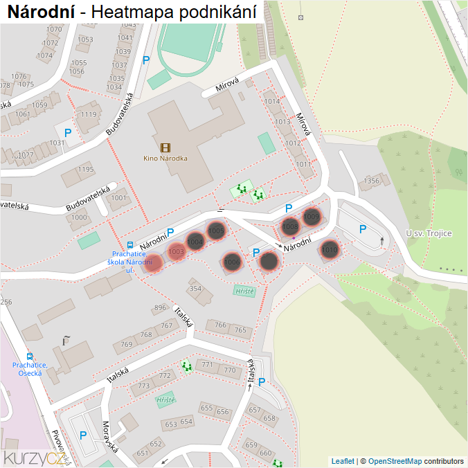 Mapa Národní - Firmy v ulici.