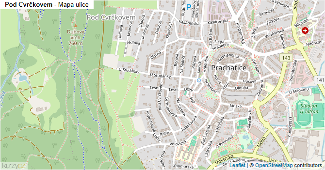 Pod Cvrčkovem - mapa ulice