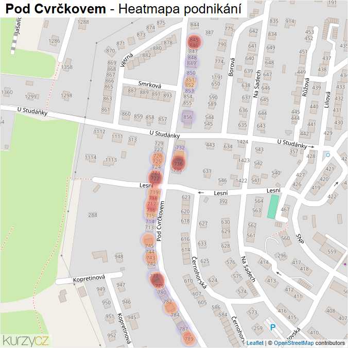 Mapa Pod Cvrčkovem - Firmy v ulici.