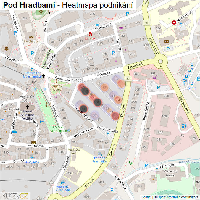 Mapa Pod Hradbami - Firmy v ulici.