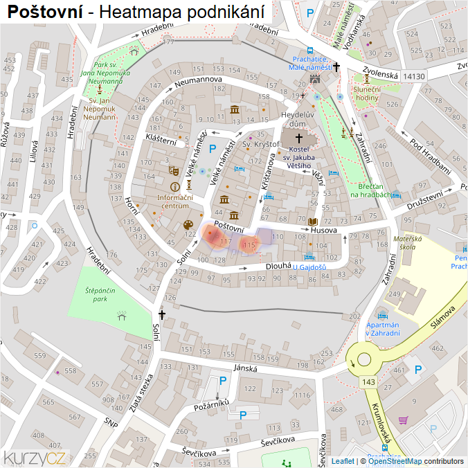 Mapa Poštovní - Firmy v ulici.