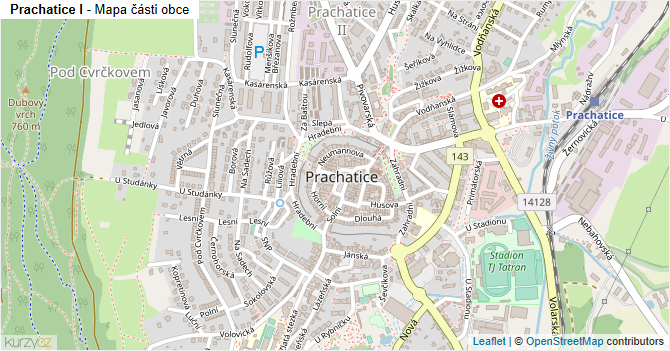 Prachatice I - mapa části obce