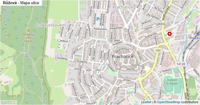 Růžová - mapa ulice