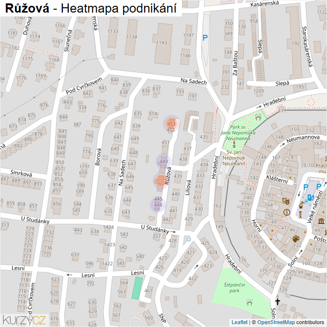 Mapa Růžová - Firmy v ulici.