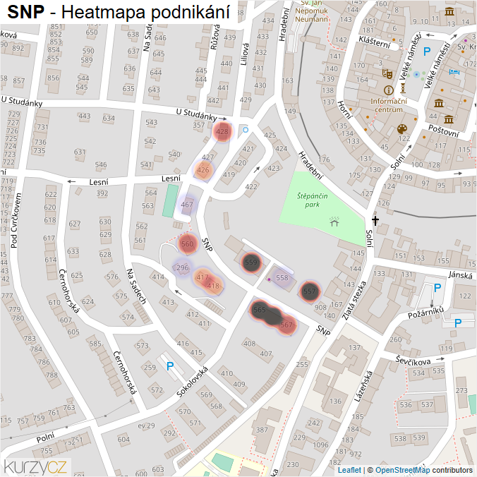 Mapa SNP - Firmy v ulici.