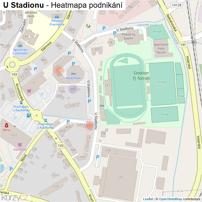 Mapa U Stadionu - Firmy v ulici.