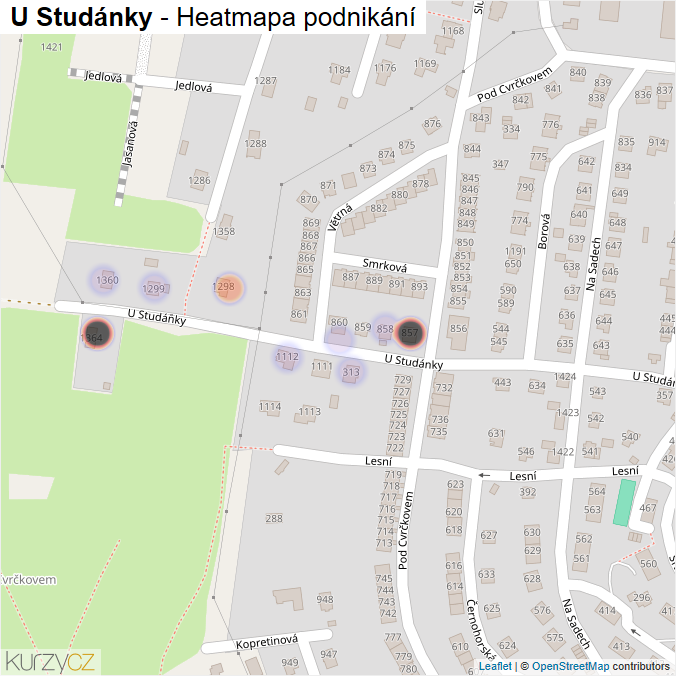 Mapa U Studánky - Firmy v ulici.
