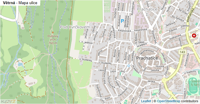 Větrná - mapa ulice