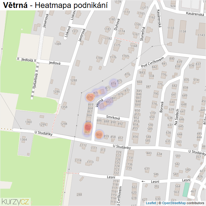 Mapa Větrná - Firmy v ulici.