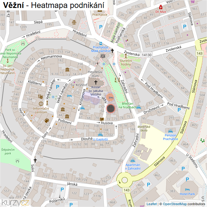 Mapa Věžní - Firmy v ulici.