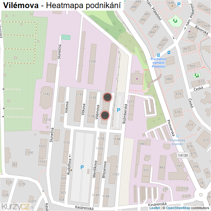 Mapa Vilémova - Firmy v ulici.