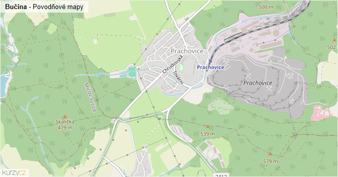 Bučina - záplavové mapy stoleté vody