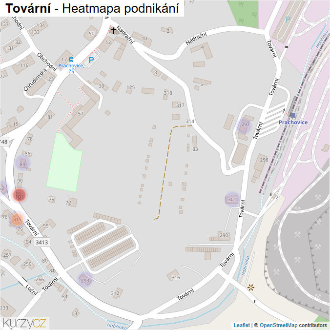 Mapa Tovární - Firmy v ulici.
