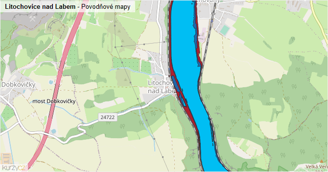 Litochovice nad Labem - záplavové mapy stoleté vody