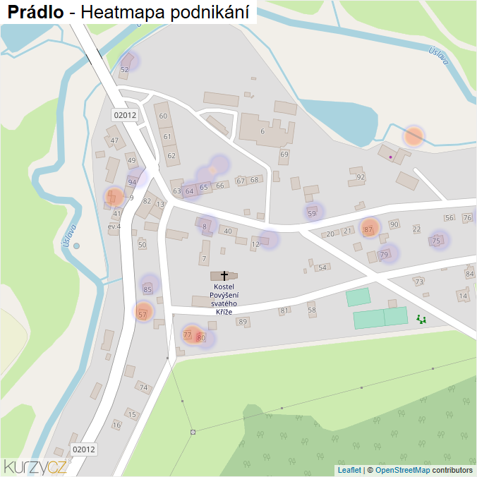 Mapa Prádlo - Firmy v části obce.