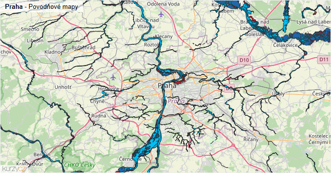 Praha - záplavové mapy stoleté vody