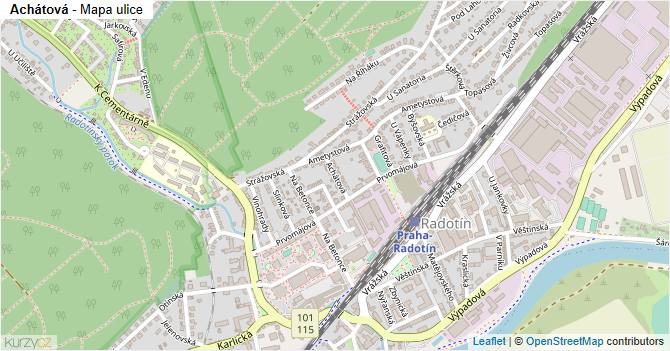 Achátová - mapa ulice