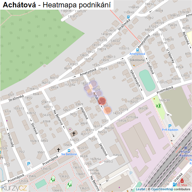 Mapa Achátová - Firmy v ulici.