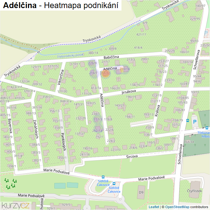 Mapa Adélčina - Firmy v ulici.