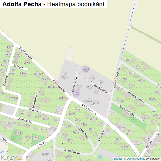 Mapa Adolfa Pecha - Firmy v ulici.
