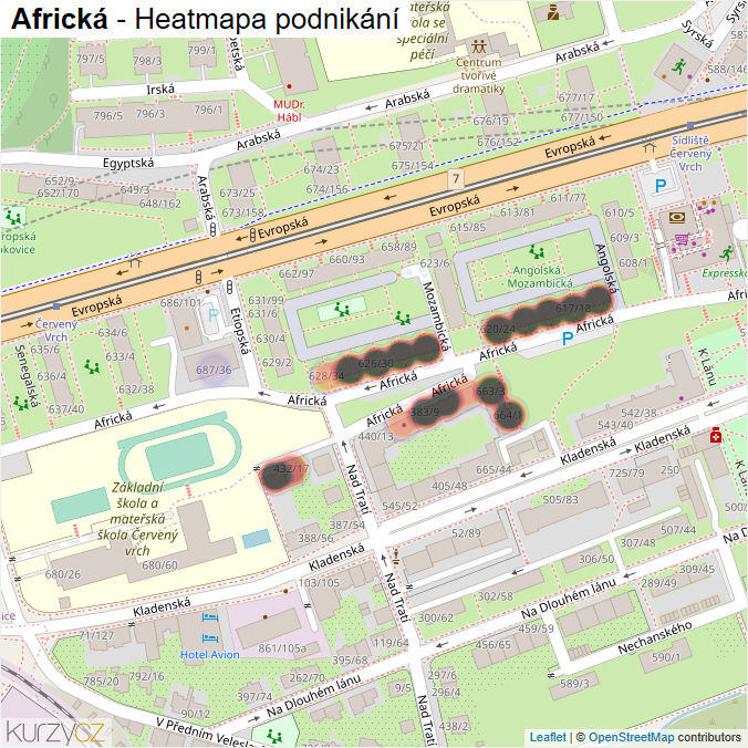 Mapa Africká - Firmy v ulici.