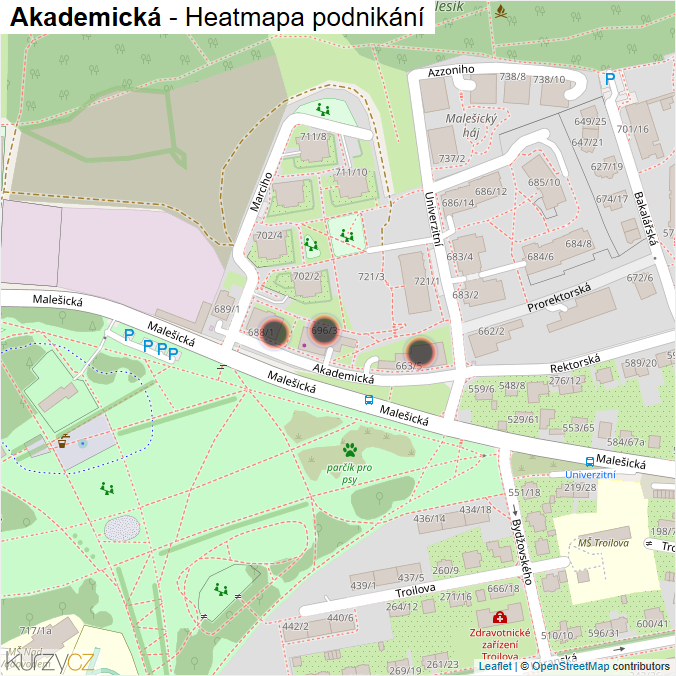 Mapa Akademická - Firmy v ulici.