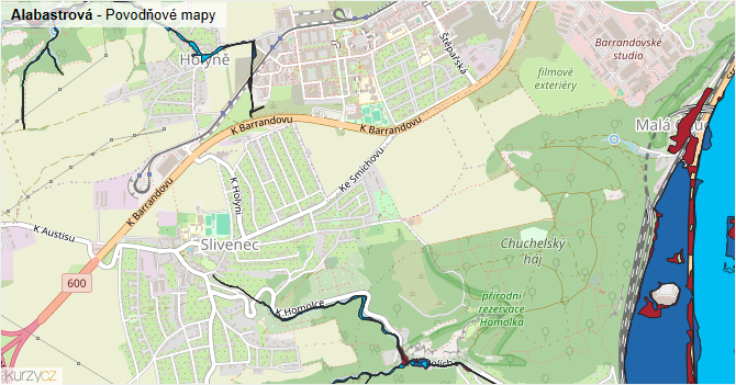 Alabastrová - záplavové mapy stoleté vody
