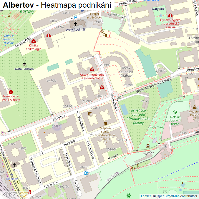 Mapa Albertov - Firmy v ulici.