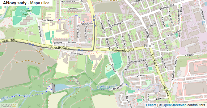 Alšovy sady - mapa ulice