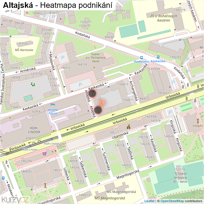 Mapa Altajská - Firmy v ulici.