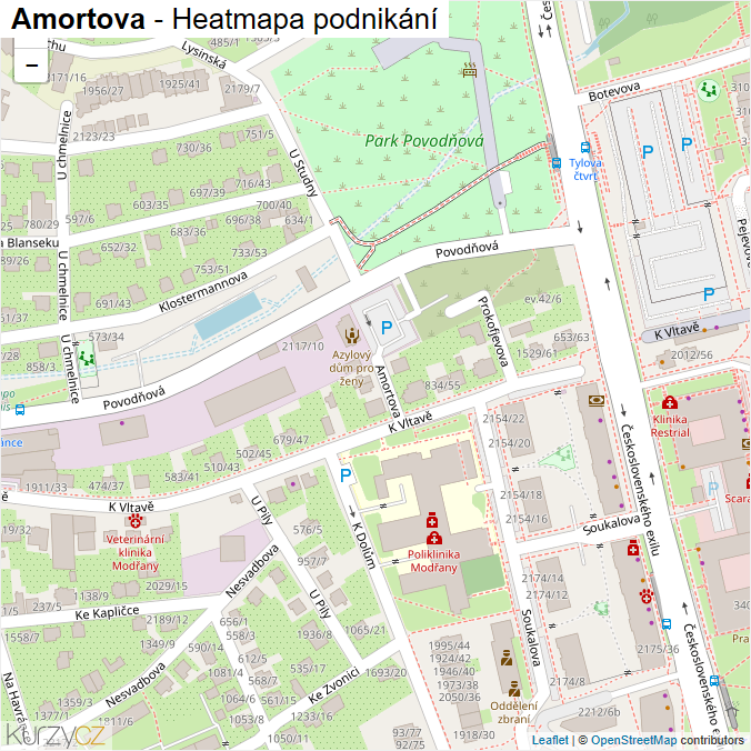 Mapa Amortova - Firmy v ulici.