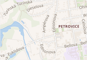 Ampérova v obci Praha - mapa ulice
