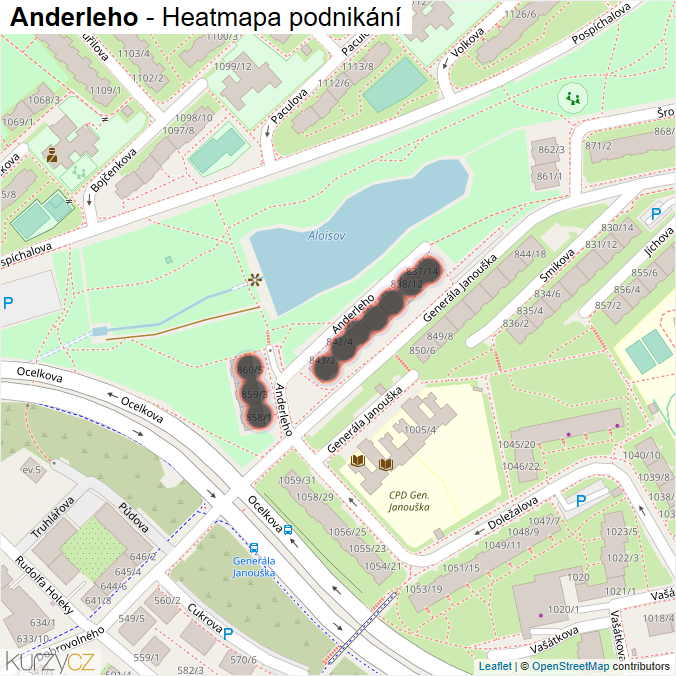 Mapa Anderleho - Firmy v ulici.