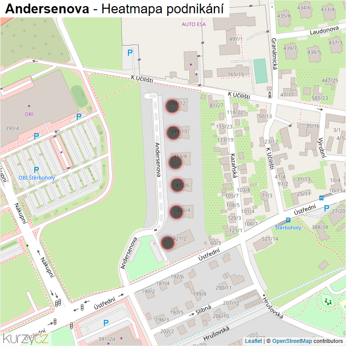 Mapa Andersenova - Firmy v ulici.
