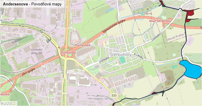 Andersenova - záplavové mapy stoleté vody
