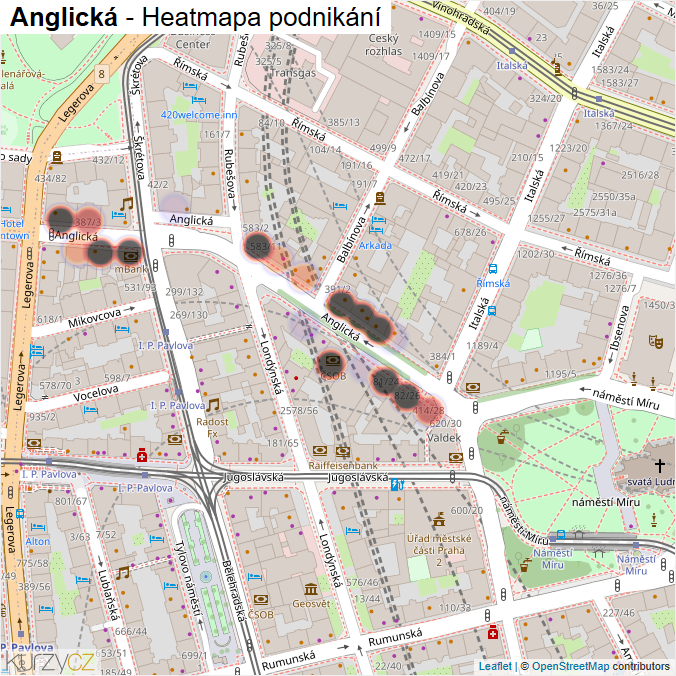 Mapa Anglická - Firmy v ulici.