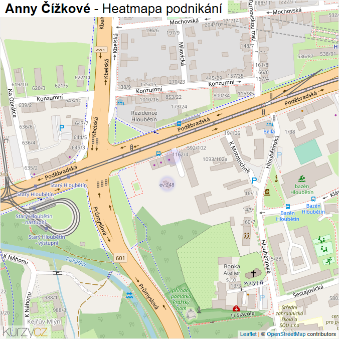 Mapa Anny Čížkové - Firmy v ulici.