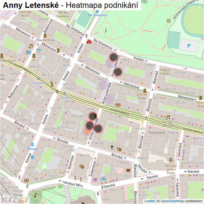 Mapa Anny Letenské - Firmy v ulici.