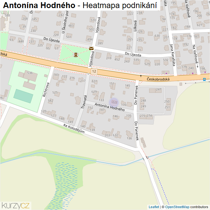 Mapa Antonína Hodného - Firmy v ulici.