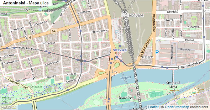 Antonínská - mapa ulice