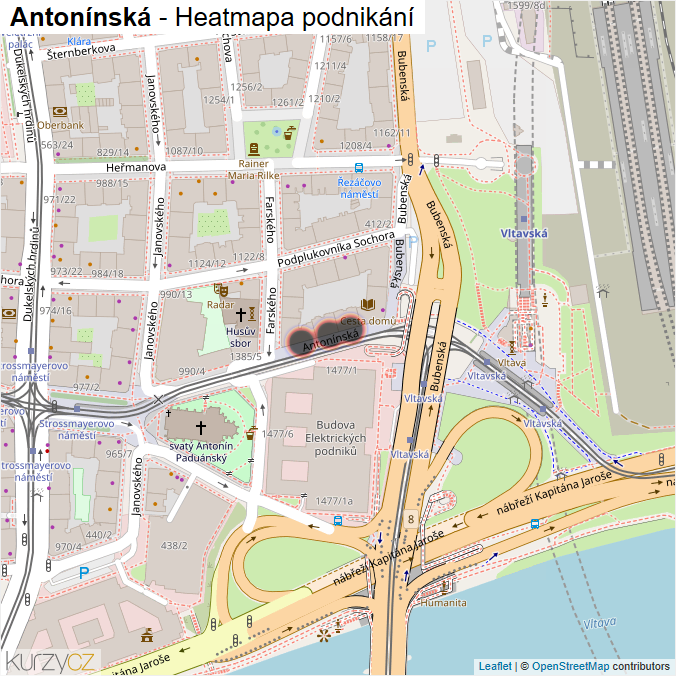 Mapa Antonínská - Firmy v ulici.
