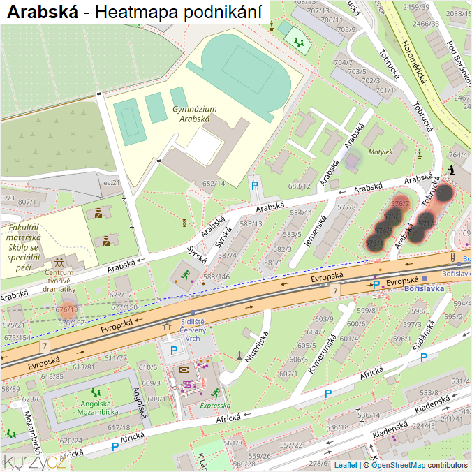 Mapa Arabská - Firmy v ulici.