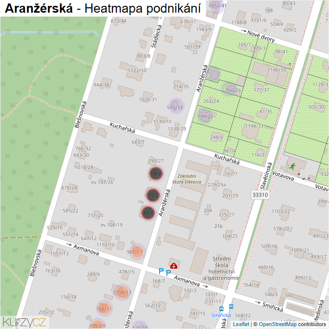 Mapa Aranžérská - Firmy v ulici.