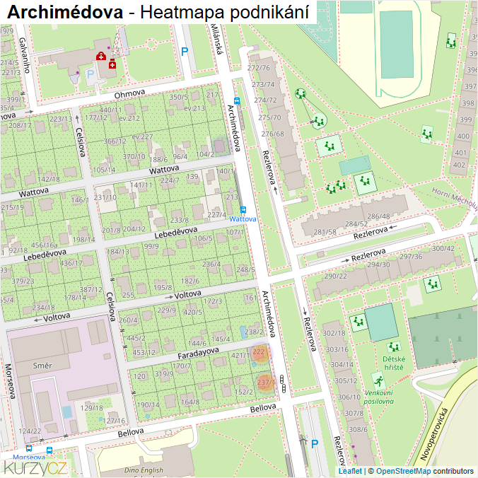 Mapa Archimédova - Firmy v ulici.