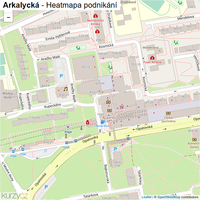 Mapa Arkalycká - Firmy v ulici.