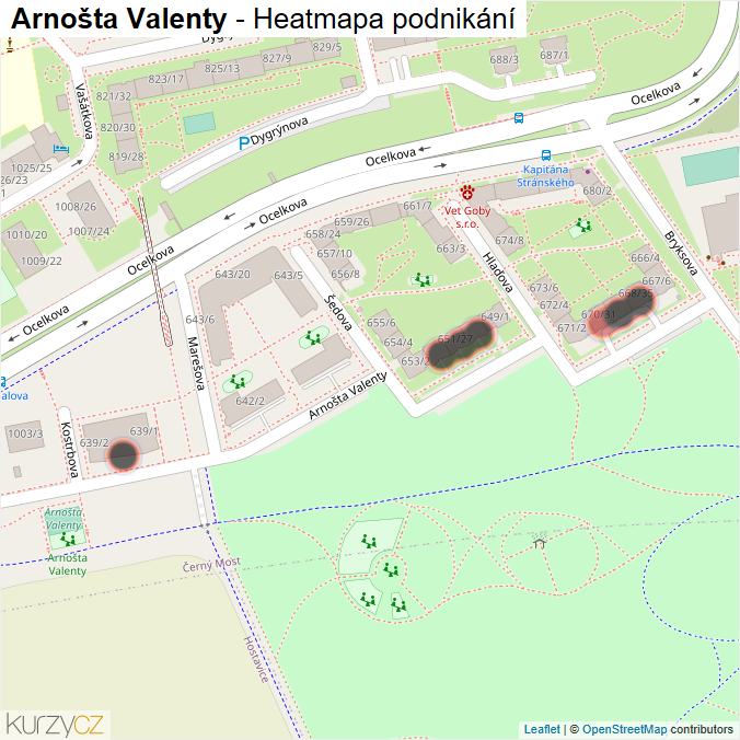 Mapa Arnošta Valenty - Firmy v ulici.