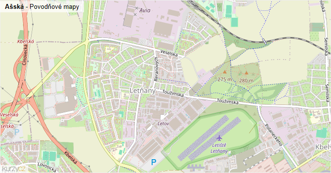 Ašská - záplavové mapy stoleté vody