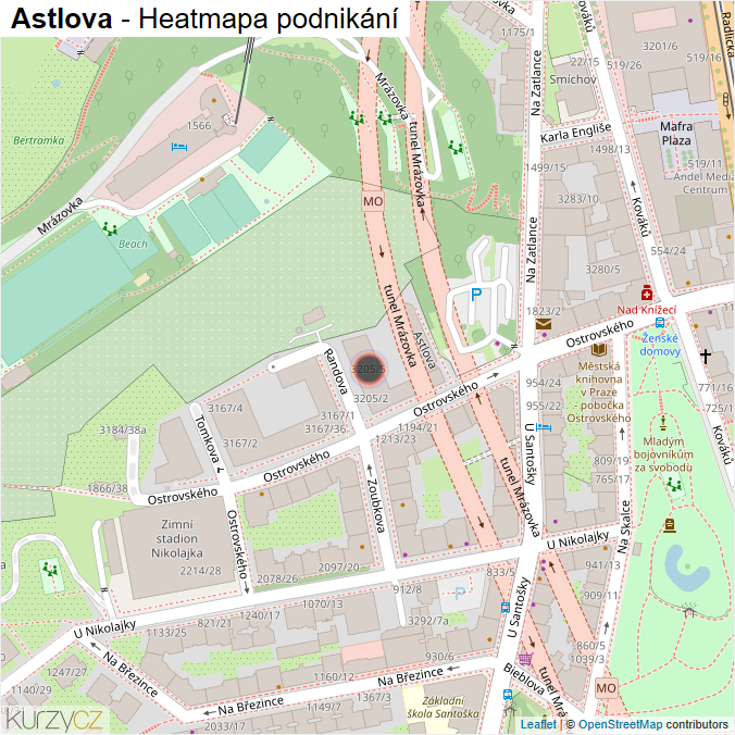 Mapa Astlova - Firmy v ulici.