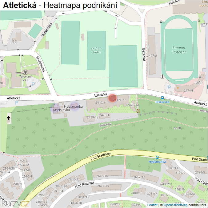 Mapa Atletická - Firmy v ulici.