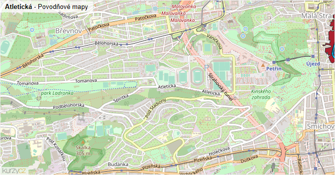 Atletická - záplavové mapy stoleté vody